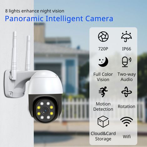 Caméra de sécurité extérieure 1MP, dôme PTZ wifi 720P, vue à 360°, vision nocturne, deux canaux audio, détection de mouvement, accès à distance via l'application icam365, étanchéité IP66 MNS (1/4)