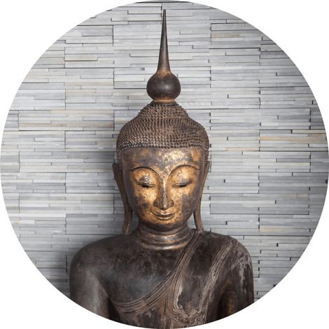 Papier peint panoramique bouddha de Thaïlande escaliers | Tapisserie panoramique gris et brun effet 3 d | Papier peint panoramique chambre tendance - 140 x 140 cm (3 pièces) (1/2)