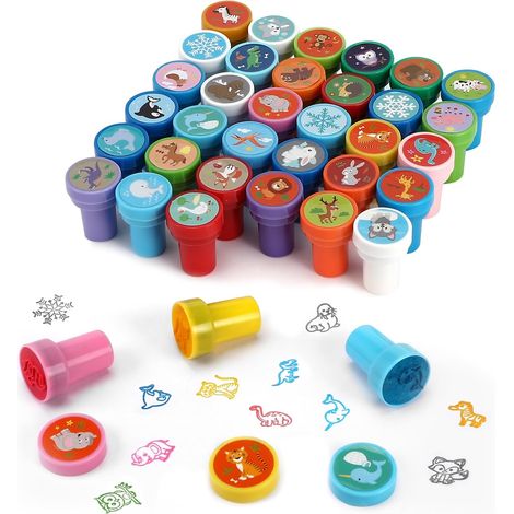 36 Pcs Tampon Enfant,Ensemble de Tampons Multicolores,Tampon Encreur Enfant pour Enfants,prix scolaires, Cadeaux de fête pour Enfants,Remplisseurs de Sacs Cadeaux,cadeaux d'anniversaire (1/5)
