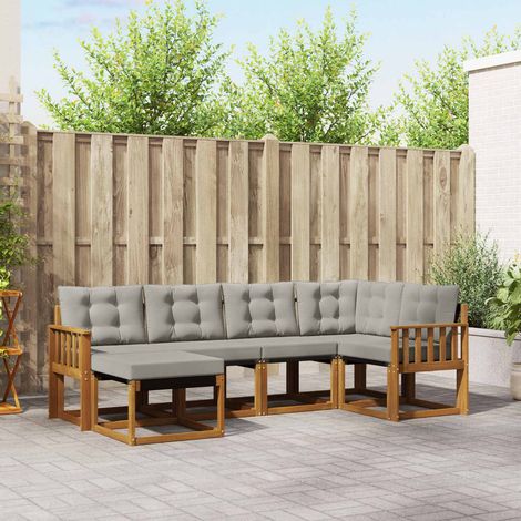 Outdoor-Sofagarnitur mit Kissen 6 pcs Natürlich und Hellgrau