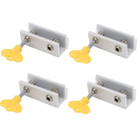 Ensemble de 4 verrous de sécurité réglables en alliage d'aluminium pour fenêtres coulissantes verticales et horizontales, avec clé. (1/5)