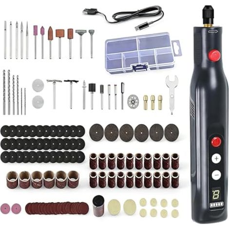 Outil Multifonction, Mini Meuleuse Sans Fil Outil Rotatif avec 155 Accessoires électrique Machine de Gravure avec 5 Vitesses et Lumière LED pour le Perage la Gravure le Polissage le Meulage (1/5)