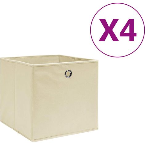 Boîtes de rangement 4 pcs-Coffre de rangement-Stockage Rangement Tissu intissé 28x28x28 cm Crème 650861 (1/5)