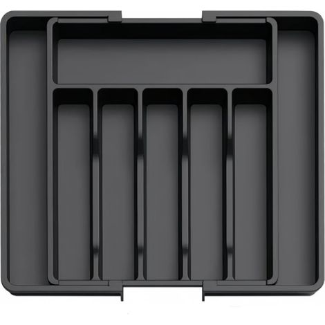 Range-couverts extensible - Organisateur de tiroir à 8 compartiments - Support réglable de 33 à 57 cm - Range-couverts pour couteaux, fourchettes et cuillères - Range-couverts de cuisine - Noir (1/5)