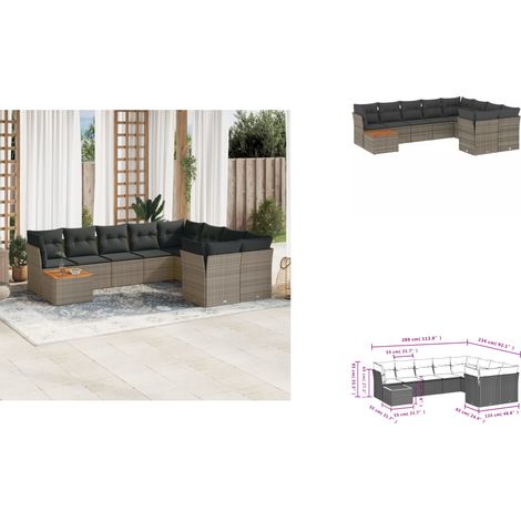 10-tlg. Garten-Sofagarnitur mit Kissen Grau Poly Rattan - Gartensortiment - Outdoor Möbel - Gartenlounge - Rattan Gartenmöbel - Ecksofas (1/3)