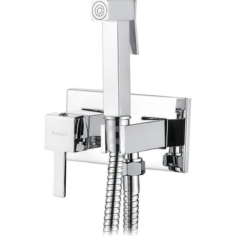 Ibergrif M22011 - Monomando Empotrar para Bidé Wc Latón con Acero Inoxidable, Cuadrado, Cuadrado (1/5)
