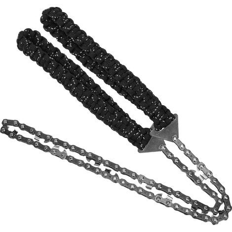 Tronçonneuse de poche 11 dents avec poignée tressée, en acier inoxydable réfléchissant, avec cordelette et finition noire réfléchissante. (1/5)