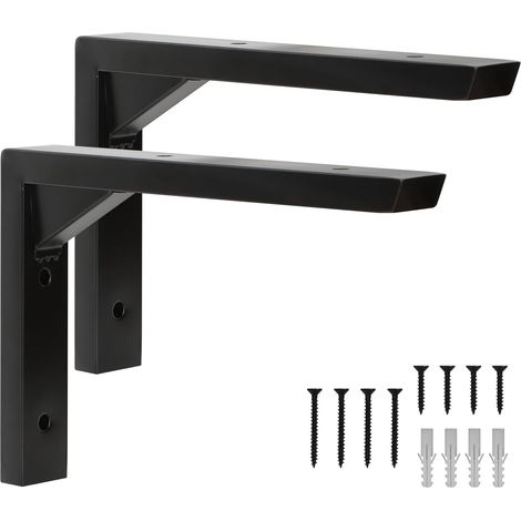Lot de 2 Support Etagere Murale, Equerre Etagere Murale, équerre étagère, en Acier Inoxydable en forme de L avec Renfort Triangulaire, Design Creux, vis et Chevilles (15 cm) (1/5)