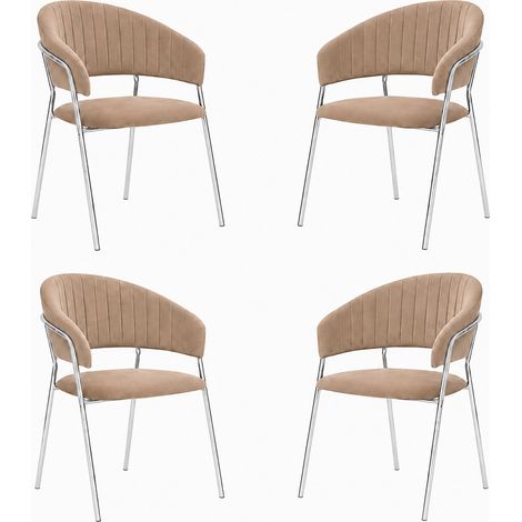 Lot de 4 chaises Aurelia en velours taupe avec pieds en fer chromé (1/5)