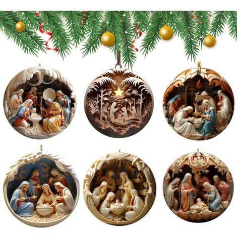 6pcs Decoration De Noel Crche de Nol 2D prte accrocher des dcorations darbre de Nol dcorations de Nol creuses