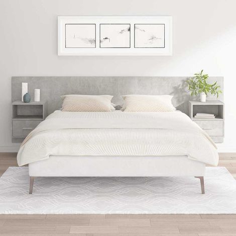vidaXL Cabecero de cama con mesitas madera contrachapada gris hormigón (1/5)