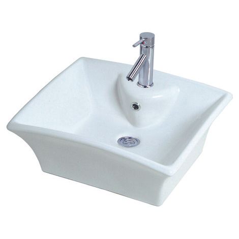 [JAMAIS UTILISE] ONDEE ZEN - Vasque rectangle à poser VESUVE - Blanc - 48x40cm - Céramique - Avec trop plein (1/5)