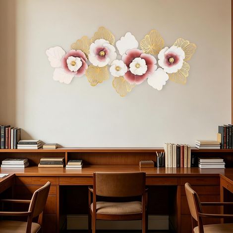 59" Large Wall Decor 3D Gold Leaf Metal Wall Art, Leaves Wall Decoration, Stacked Flower Wall Hanging Sculpture, with Layered Metal Texture, Modern Home Decor for Living Room Bedrooms Studies Offices (1/5)