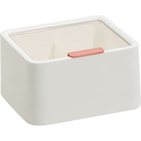 Distribut blanc de bocal de support de boule de coton-tige de 2 compartiments avec le couvercle pour le plastique de salle de bains (1/5)