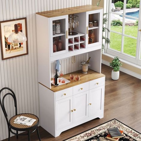 Buffet salle à manger 100x30x180, grand rangement vertical Buffet salon, finition grain bois blanc (1/5)