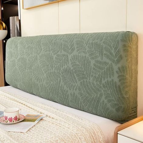 Housse de tête de lit extensible pour tête de lit Queen size, king size, housse de protection incurvée anti-poussière pour décoration de chambre à coucher (vert, très grand lit : 190-210 cm) (1/4)