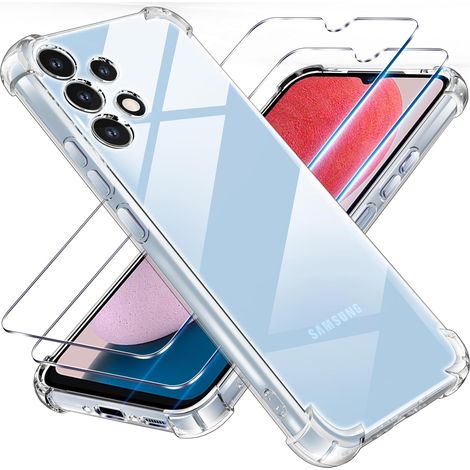 3 en 1 Verre Trempé Coque pour Samsung A13 4G (Pas 5G), [Coussin d'air Intégré] Anti-Jaunissement Souple TPU Bumper Coque Protection pour Samsung Galaxy A13 4G 6.6", Transparente (1/5)