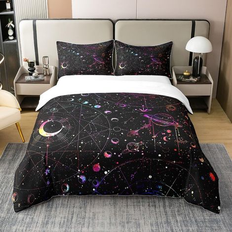 Soleil et Lune 100% Coton Housse de Couette 140x200cm Enfants bohème Exotique Literie Set garçon Fille Adolescent bohème Parure de lit Respirant Galactique coloré Literie Set - 140 x 200 cm + 1 taie d (1/5)