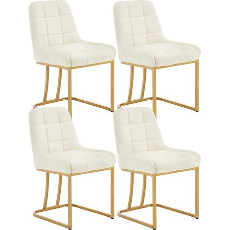 Woltu – Lot de 4 chaises salle à manger en velours crème – Chaise cuisine, chaise salon, chaise coiffeuse – Dimensions 38 x 39 x 84 cm – Capacité 150 kg (1/5)