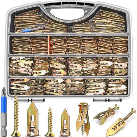 480pcs Self-Drilling Dryer Anchors with Screw Kit,  2 Sizes of Sheet Anchors and 4 Sizes of Expansion Screws,  Zinc-Plated Steel Dryer Anchors,  No Drilling Required (1/5)