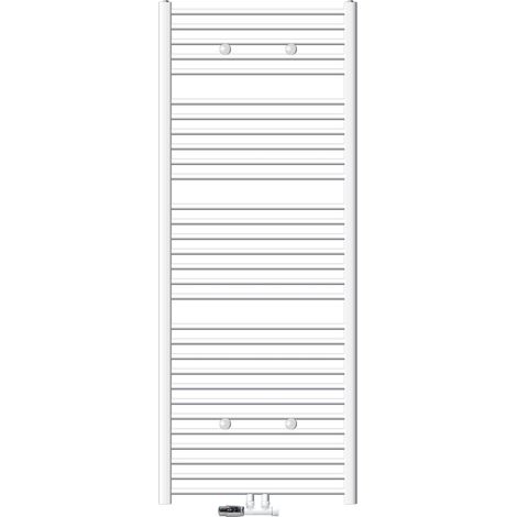 ECD Germany Badheizkörper Mittelanschluss 750 x 1800 mm Weiß gebogen mit Thermostat und Anschlussgarnitur Eck Wand Weiß - Heizkörper Heizung Handtuchwärmer Handtuchtrockner Handtuchheizkörper