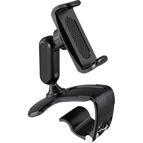 Supporto per cellulare da auto girevole a 360° con clip regolabile, adatto per cruscotto, specchietto retrovisore, aletta parasole e altre posizioni. Design universale, compatibile con smartphone da 4