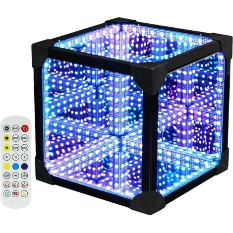 Lampe d'ambiance de bureau 3D Cube Abyss, tunnel lumineux LED effet miroir infini, lampe carrée RGB à commande vocale avec télécommande (1/4)