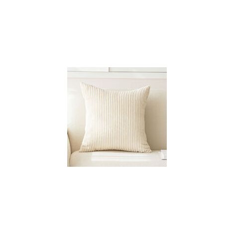Housse Coussin 40x40 Decoratif en Velours Côtelé avec Fermeture Eclair Caché Taie Oreiller Super Doux pour Décoration Coussin Canape Salon Jardin Fauteuil Lit, Beige Blanc (1/4)