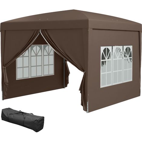 Outsunny Gazebo da Giardino 3x3 m Pieghevole con 4 Pannelli color Caffè