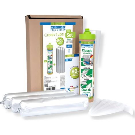 WEICON Green Tube Flex 310 M Classic Set MS Polymerkleber grau 3 x 280 ml leere Tube 6 Düsen (1/5)