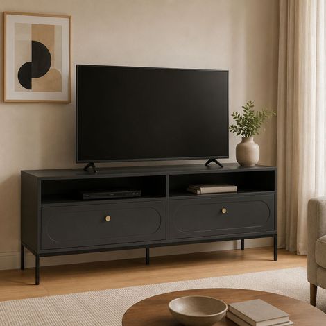 Mueble para TV Limanesi, 2 cajones, 3 estantes, con patas, 150x40x60h cm negro (1/5)