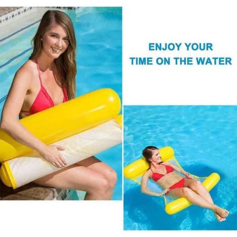 Hamac Gonflable, Lit Gonflable pour Piscine Bouée et Matela Gonflable Chaise Longue Gonflable Piscine Multi-Usage Pliable (Jaune) (1/4)