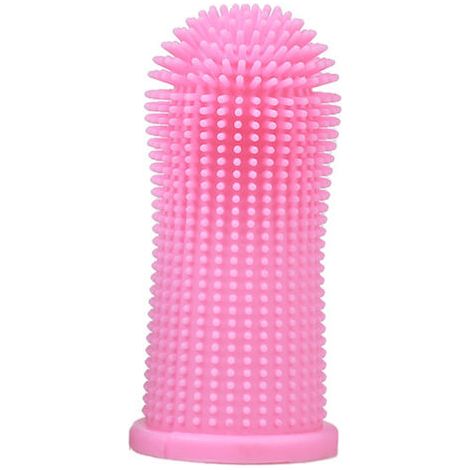 QORVA-Brosse à dents pour chien rose 2,3 x 2,3 x 5 cm 1 Brosse à dents 360 degrés pour chat et chien, nettoyage des dents, brosse à dents pour les doigts (1/5)