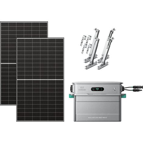 Zendure SolarFlow 800 Pro 2 - Stockage énergétique solaire domestique 800W, gestion intelligente, IP65, avec 500Wx2 Panneau Bifacial, et support de panneaux (Balcon)