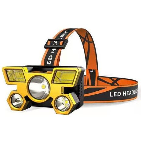 ABS-Stirnlampe, USB-Ladefunktion, starkes Licht, große Reichweite, Camping-Stirnlampe für Nachtfahrten und Nachtangeln, Gold, 5 Lichtquellen, DUBUNS (1/4)