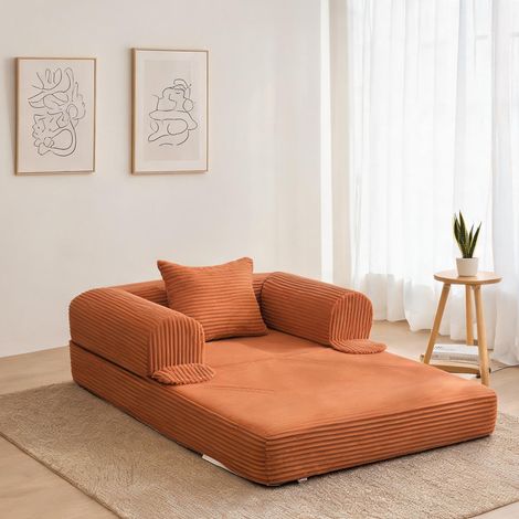 Canapé-lit convertible 1 place en tissu orange 120 x 85 x 65 cm (1/5)