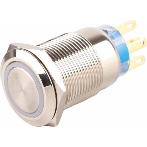 19-mm-Drucktaster mit Selbstverriegelung, wasserdicht, 12–24 V, weiße LED