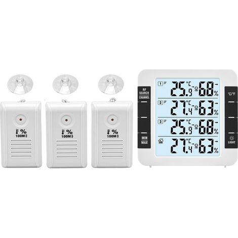 3-Kanal-Digital-Thermohygrometer für den Innen- und Außenbereich mit 100 m Fernsensor, Thermometer mit Hintergrundbeleuchtung, Feuchtigkeitsmesser, Temperatur- und Feuchtigkeitsmonitor mit angenehmem 