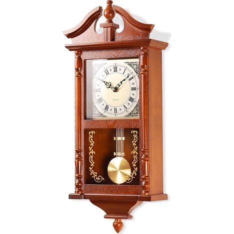 Horloge Murale Vintage 64.5 cm avec Pendule et Carillon, Sonnerie Heures et Quarts d’Heure, Cadre en Bois d’Hévéa, Grande Horloge Classique pour Salon et Décoration Maison (1/5)