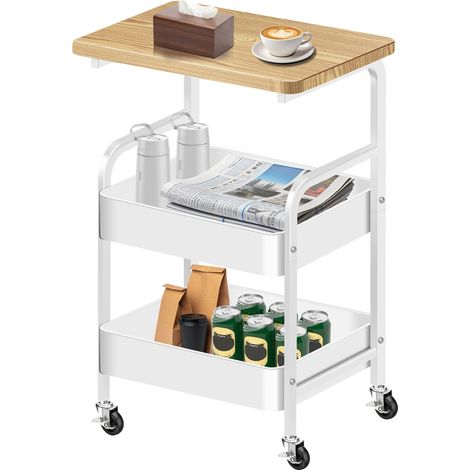 Chariot de rangement à trois niveaux sur roulettes - convient aux cuisines, salons, salles de bains ou balcons - construction robuste (blanc) (1/5)