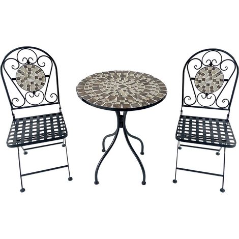 Set Tavolo con 2 Sedie da Balcone o Giardino in Ferro e Cemento Decorata (1/2)