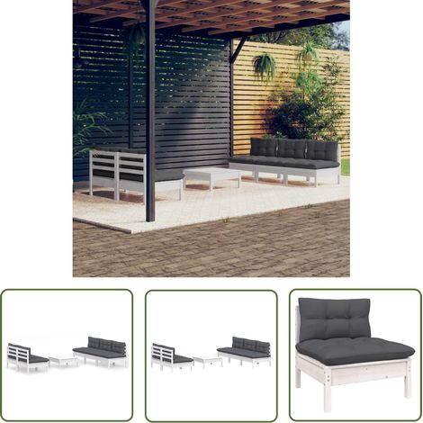 The Living Store Salon de jardin 6 pcs avec coussins anthracite bois de pin - Salon De Jardin - Mobilier De Jardin - Ensemble De Jardin - Meubles De Terrasse - Chaise Longue (1/5)
