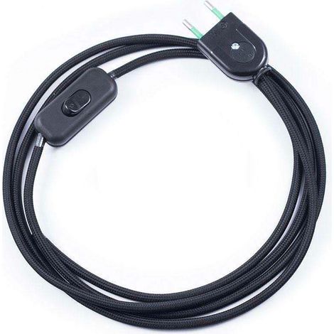 Câble textile avec interrupteur et prise, 2x0.75mm, 2m, noir (1/3)