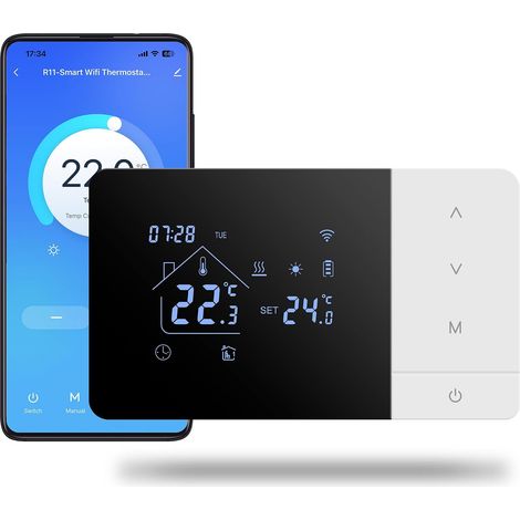 Thermostat WiFi pour Chaudière gaz 3A,Thermostat Mural 2 Fils à Piles,Alimentation par Batterie ou USB,Programmable Compatible avec Alexa et Google Home, Commande Vocale et Contrôle à Distance (1/5)