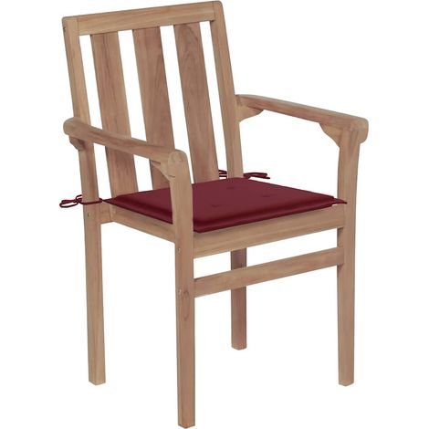 Maison Exclusive - Gartenstühle 2 Stk. mit Weinroten Kissen Teak
