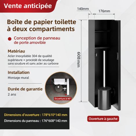 Niche Murale WC Encastrée Inox Porte-Papier et Brosse WC Noir Mat - Ouverture Porte à Gauche 50 kg – Livraison gratuite