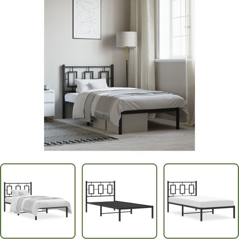 vidaXL Estructura cama sin colchón con cabecero metal negro 90x190 cm (1/5)