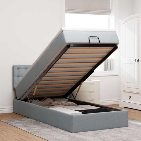 Ottoman-Bett mit Matratze Hellgrau 100x200 cm Stoff (1/5)