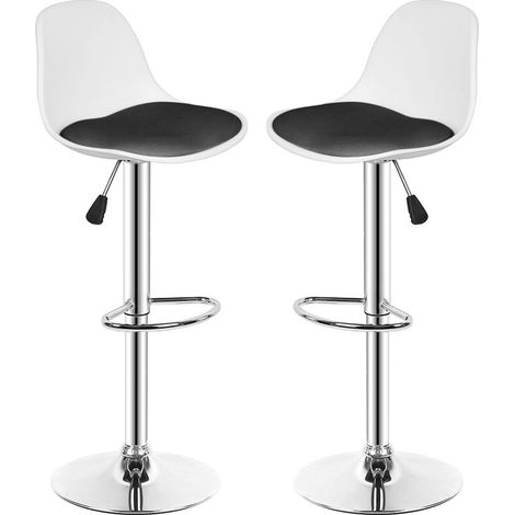 Barhocker 2er Set Schwarz Esszimmerstühle,Barhocker aus PU Leder Kunststoff Metall, Höhenverstellbar 360° Drehbar mit Rückenlehne und Sitzkissen, für Bistro Kitchen,Hauptsächlich schwarz und weiß (1/5)