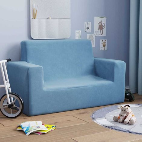 Canapé pour enfants à 2 places Bleu Peluche douce (1/5)